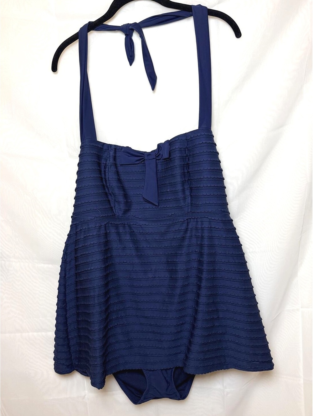Scalloped Bow Front Swimdress One Piece Swimsuit 2X